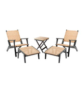 Plow & Hearth Outdoor Wicker | Outdoor Living Claytor Eucalyptus Outdoor 2 Chairs And 2 Ottomans With Table, 5-Piece Set - Black