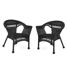 Plow & Hearth Outdoor Wicker | Outdoor Living Easy Care Resin Wicker Chairs, Set Of 2 - Black