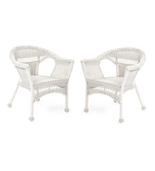 Plow & Hearth Outdoor Wicker | Outdoor Living Easy Care Resin Wicker Chairs, Set Of 2 - Black