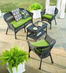 Plow & Hearth Outdoor Wicker | Outdoor Living Easy Care Resin Wicker Love Seat, Chairs And Coffee Table Set