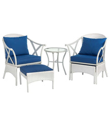 Plow & Hearth Outdoor Wicker | Outdoor Living Five Piece White Wicker Patio Furniture Set With Cushions - White