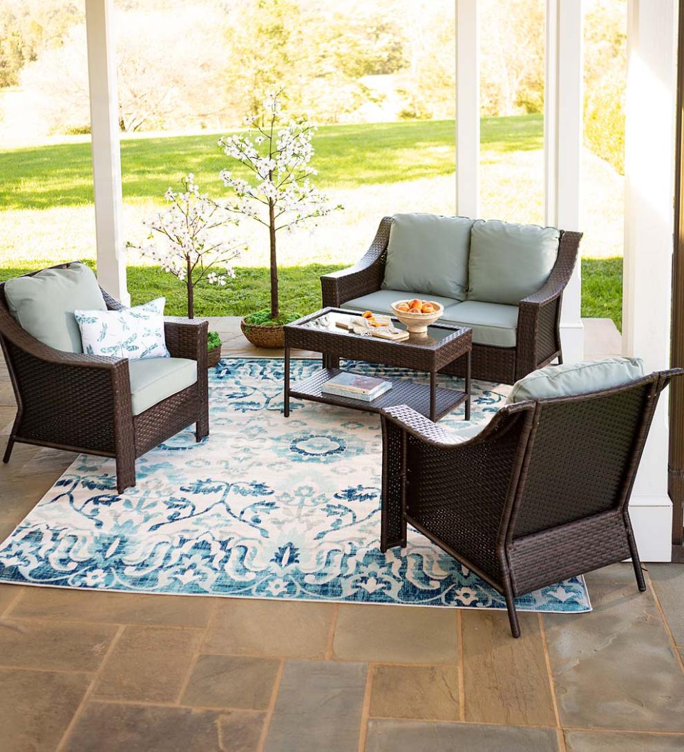 Plow & Hearth Outdoor Wicker | Outdoor Living Hawthorne Outdoor 4-Piece Wicker Seating Set With Cushions