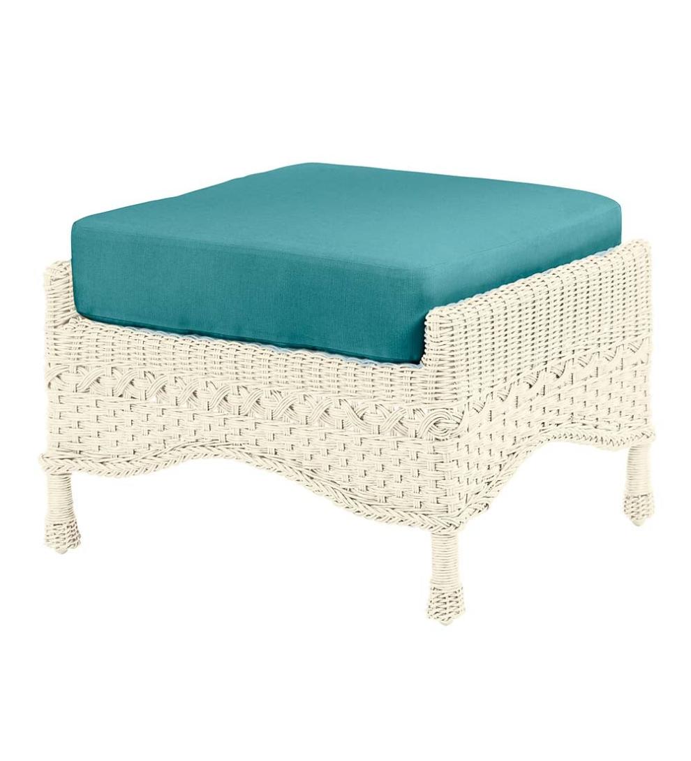 Plow & Hearth Outdoor Wicker | Outdoor Living Prospect Hill Outdoor Wicker Deep Seating Ottoman With Cushion - Driftwood With Forest Green Cushion