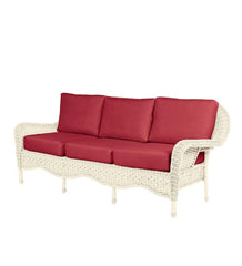 Plow & Hearth Outdoor Wicker | Outdoor Living Prospect Hill Outdoor Wicker Deep Seating Sofa With Cushions - Cloud White With Midnight Navy Cushions