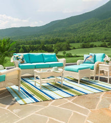 Plow & Hearth Outdoor Wicker | Outdoor Living Prospect Hill Outdoor Wicker Deep Seating Sofa With Cushions - Cloud White With Midnight Navy Cushions