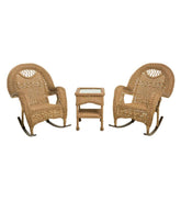 Plow & Hearth Outdoor Wicker | Outdoor Living Prospect Hill Wicker Set Of Two Rocking Chairs And End Table - Driftwood