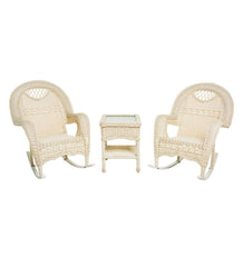 Plow & Hearth Outdoor Wicker | Outdoor Living Prospect Hill Wicker Set Of Two Rocking Chairs And End Table - Driftwood