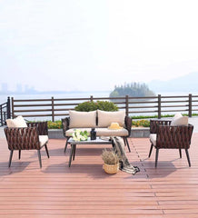 Plow & Hearth Outdoor Wicker | Outdoor Living Steel Frame Wicker Sofa Set With Cushions, 4-Piece