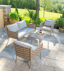 Plow & Hearth Outdoor Wicker | Outdoor Living Woven Outdoor Lounge Set With Cushions, 4-Piece - Black