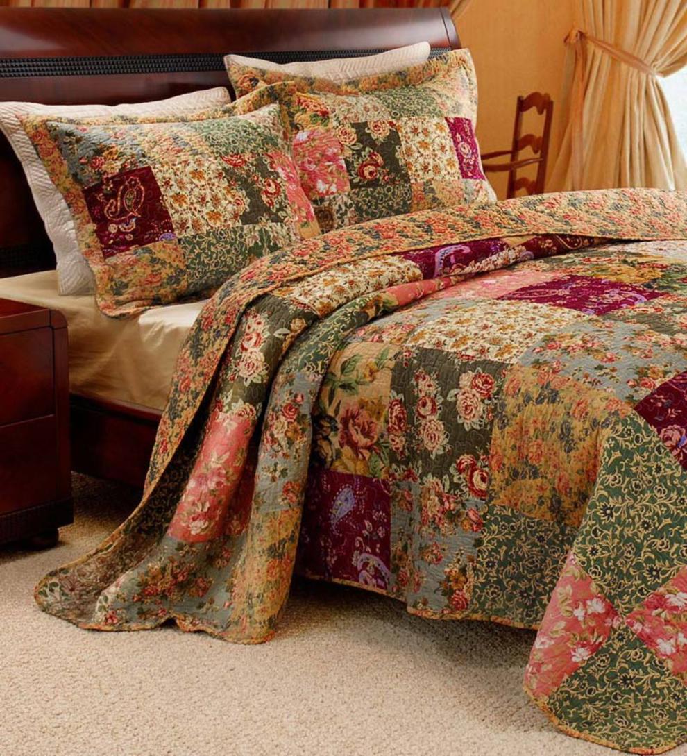 Plow & Hearth Quilts & Bedspreads | Indoor Living Cotton Paisley Patchwork Block Reversible Bedspread And Shams