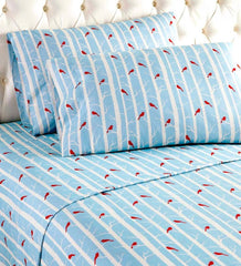 Plow & Hearth Sheets | Indoor Living Cardinals On Blue Background Micro Flannel Sheet Set