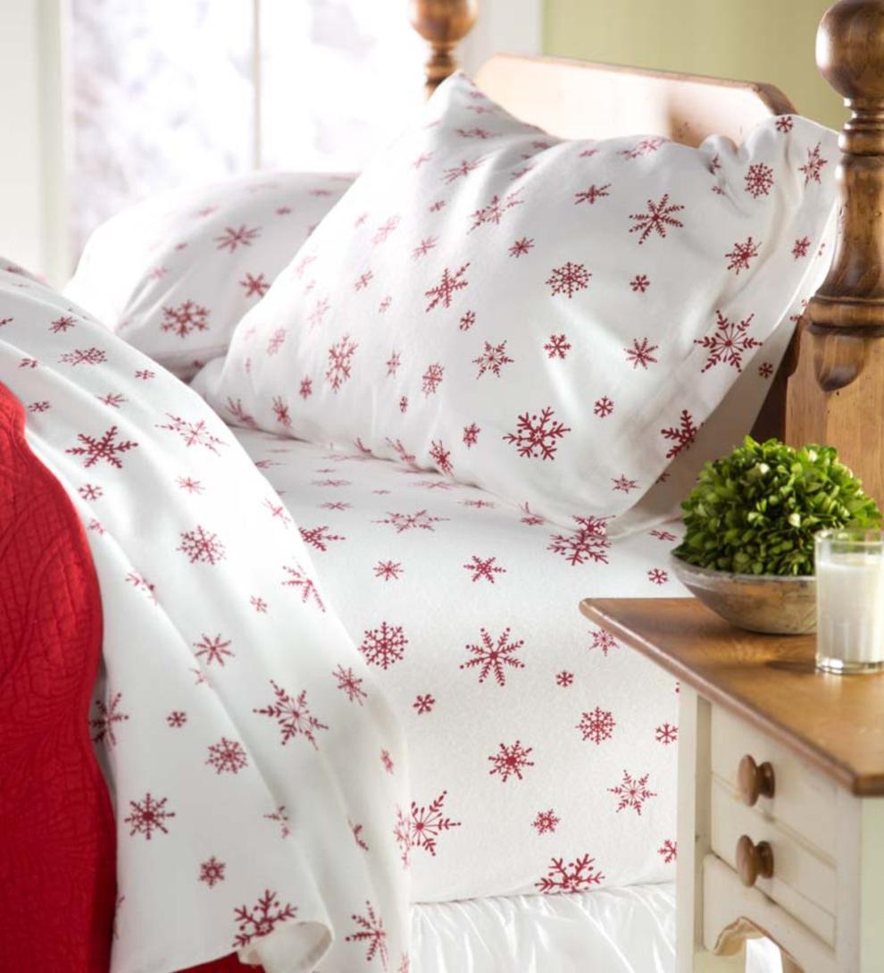 Plow & Hearth Sheets | Indoor Living Crystal Snowflake Cotton Flannel Sheet Set