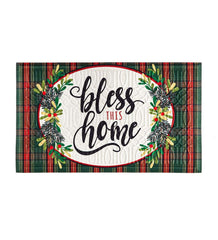 Plow & Hearth Small Accent Rugs | Indoor Living Indoor/Outdoor Bless This Home Plaid Embossed Floor Mat