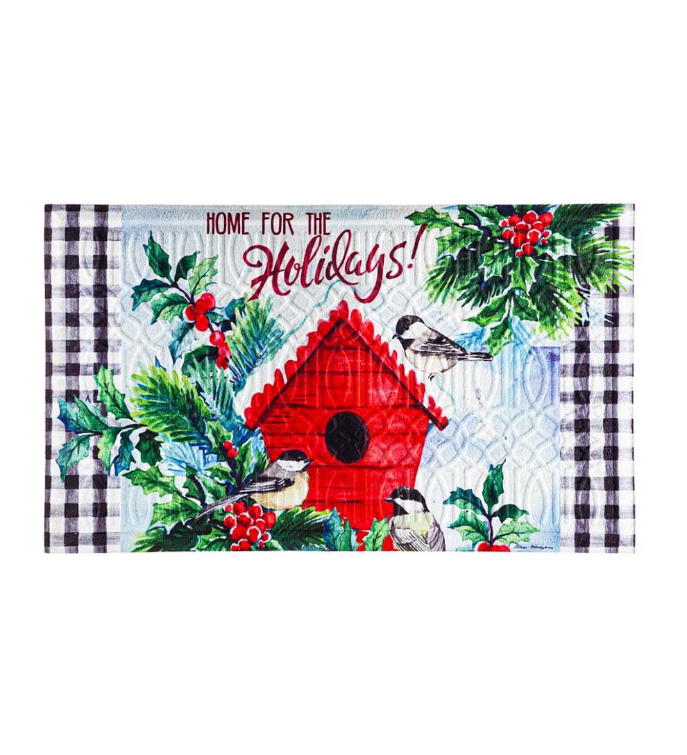 Plow & Hearth Small Accent Rugs | Indoor Living Indoor/Outdoor Chickadees Holiday Birdhouse Embossed Floor Mat