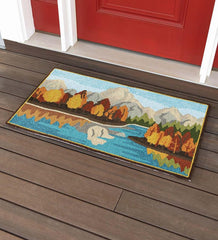 Plow & Hearth Small Accent Rugs | Indoor Living Indoor/Outdoor Mountain Lake Hooked Polypropylene Accent Rug
