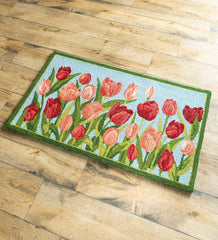 Plow & Hearth Small Accent Rugs | Indoor Living Indoor/Outdoor Pink Tulips Hooked Polypropylene Accent Rug