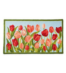 Plow & Hearth Small Accent Rugs | Indoor Living Indoor/Outdoor Pink Tulips Hooked Polypropylene Accent Rug