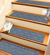 Plow & Hearth Stair Treads & Rug Pads | Indoor Living Waterhog Basket Weave Stair Tread Mats, Set Of 4 - Bordeaux