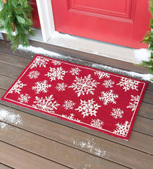 Plow & Hearth Synthetic Rugs | Indoor Living Indoor/Outdoor Snowflakes Holiday Hooked Accent Rug