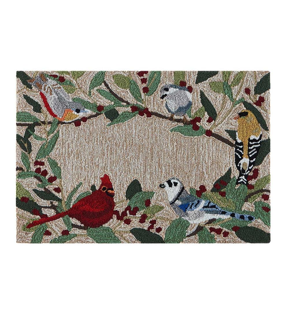 Plow & Hearth Synthetic Rugs | Indoor Living Indoor/Outdoor Synthetic Blend Birds Border Rug