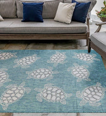 Plow & Hearth Synthetic Rugs | Indoor Living Indoor/Outdoor Textured Sea Turtles Polypropylene Rug