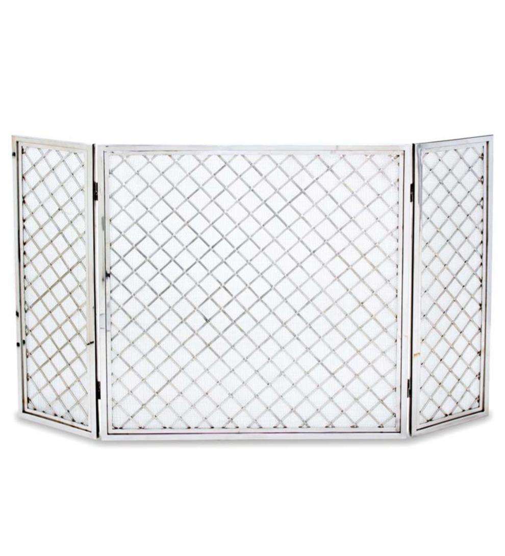 Plow & Hearth Tri-Panel Fireplace Screens | Fireplace & Hearth Hartwick Tri-Panel Folding Fireplace Screen - Nickel
