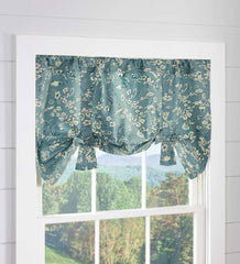 Plow & Hearth Valances | Indoor Living Floral Damask Bow Tie Window Valance - Blue