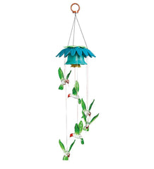 Plow & Hearth Wind Chimes & Mobiles | Outdoor Living Color Changing Hummingbirds Solar Mobile With Flower Top