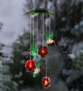 Plow & Hearth Wind Chimes & Mobiles | Outdoor Living Color Changing Solar Mobile With Hummingbirds And Flowers