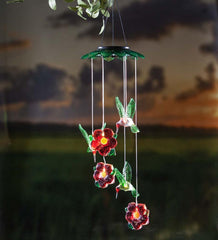 Plow & Hearth Wind Chimes & Mobiles | Outdoor Living Color Changing Solar Mobile With Hummingbirds And Flowers