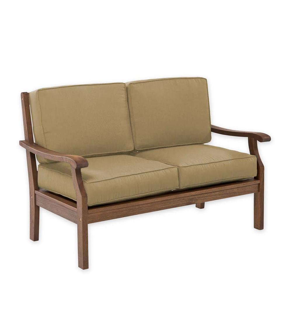 Plow & Hearth Wood Furniture | Outdoor Living Claremont Deep Seating Love Seat With Cushions - Midnight Navy