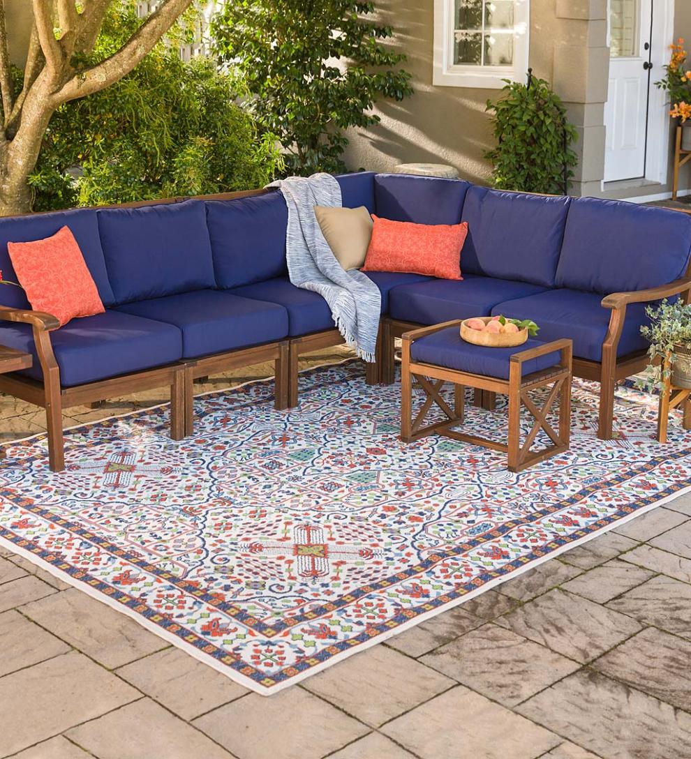 Plow & Hearth Wood Furniture | Outdoor Living Claremont Eucalyptus Outdoor Sectional Seating With Cushions