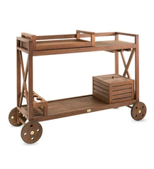Plow & Hearth Wood Furniture | Outdoor Living Claremont Eucalyptus Rolling Outdoor Bar Cart - Natural