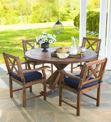 Plow & Hearth Wood Furniture | Outdoor Living Claremont Eucalyptus Round Dining Table And Chairs