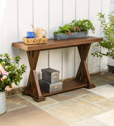 Plow & Hearth Wood Furniture | Outdoor Living Claremont Outdoor Eucalyptus Console Table