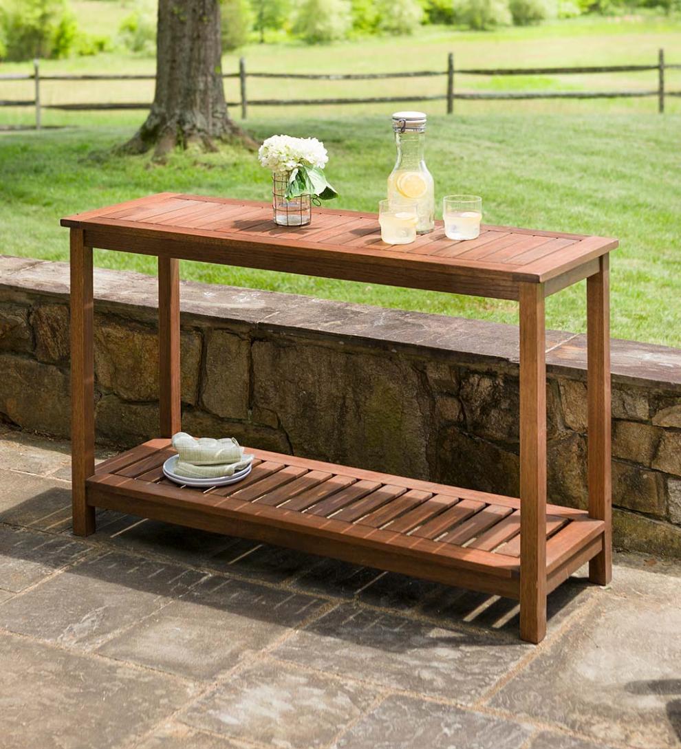 Plow & Hearth Wood Furniture | Outdoor Living Eucalyptus Wood Console Table, Lancaster Outdoor Furniture Collection