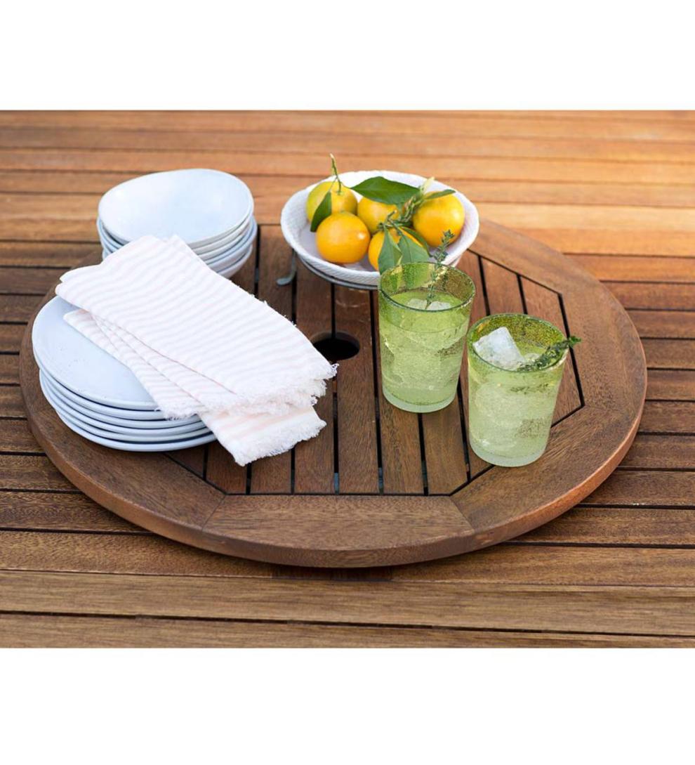 Plow & Hearth Wood Furniture | Outdoor Living Eucalyptus Wood Lazy Susan, Lancaster Outdoor Furniture Collection