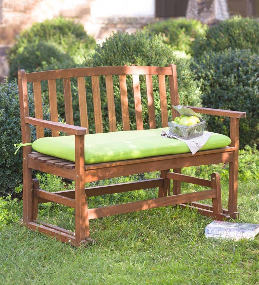 Plow & Hearth Wood Furniture | Outdoor Living Eucalyptus Wood Love Seat Glider, Lancaster Outdoor Furniture Collection - Natural