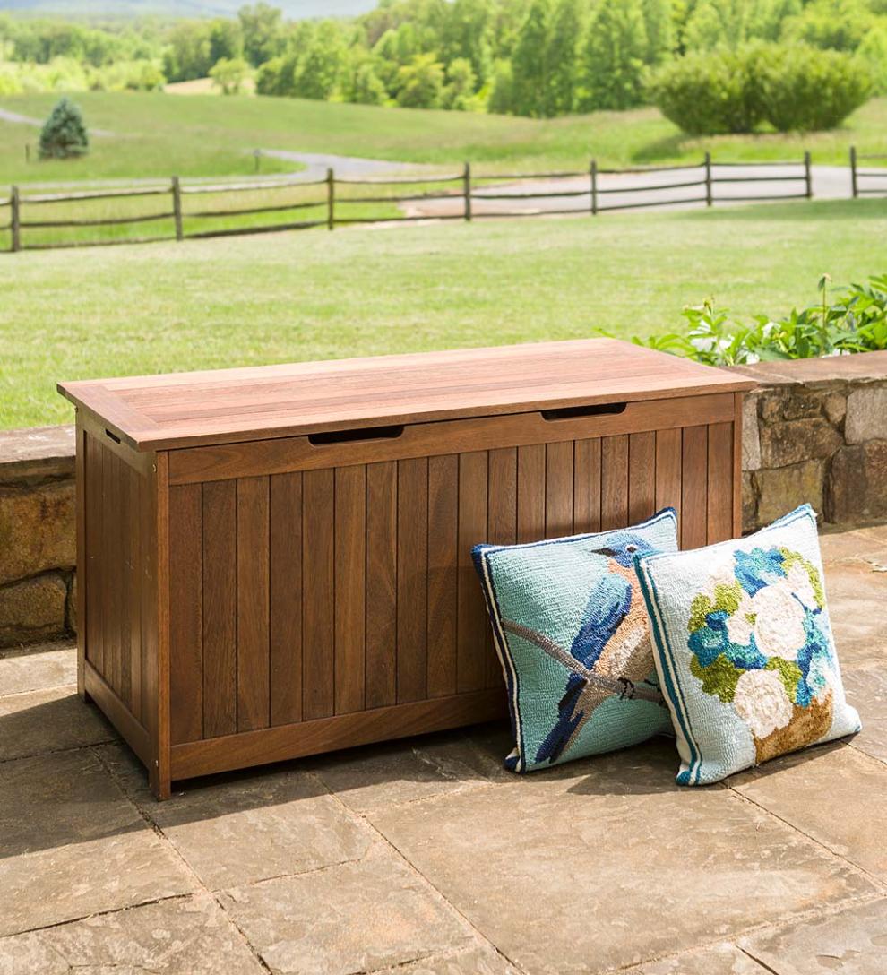 Plow & Hearth Wood Furniture | Outdoor Living Eucalyptus Wood Storage Box, Lancaster Outdoor Furniture Collection - Natural
