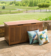 Plow & Hearth Wood Furniture | Outdoor Living Eucalyptus Wood Storage Box, Lancaster Outdoor Furniture Collection - Natural