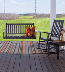 Plow & Hearth Wood Furniture | Outdoor Living Slatted Wood Porch Swing - Black Paint