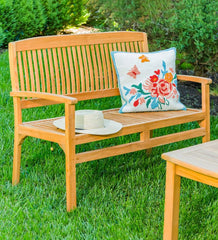 Plow & Hearth Wood Furniture | Outdoor Living Teak Bench With Arm Rests