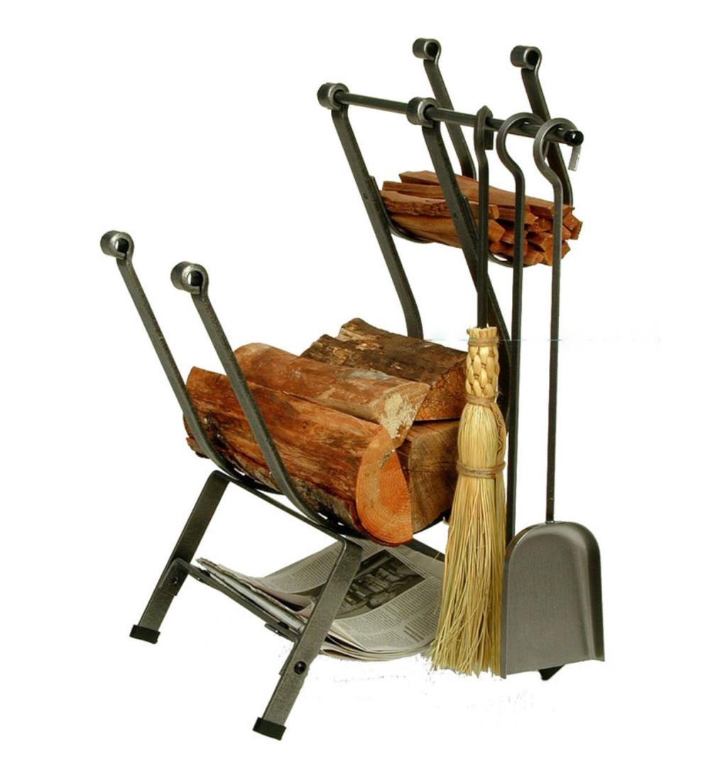 Plow & Hearth Wood Storage & Wood Racks | Fireplace & Hearth American-Made Hammered Steel Front-Loading Log Rack With Set Of 3 Tools