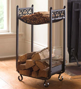 Plow & Hearth Wood Storage & Wood Racks | Fireplace & Hearth Compact Log Rack, Cast Iron With Scrollwork Design - Black