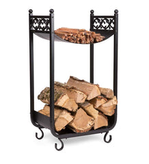 Plow & Hearth Wood Storage & Wood Racks | Fireplace & Hearth Compact Log Rack, Cast Iron With Scrollwork Design - Black