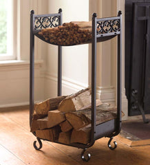 Plow & Hearth Wood Storage & Wood Racks | Fireplace & Hearth Compact Log Rack, Cast Iron With Scrollwork Design - Black