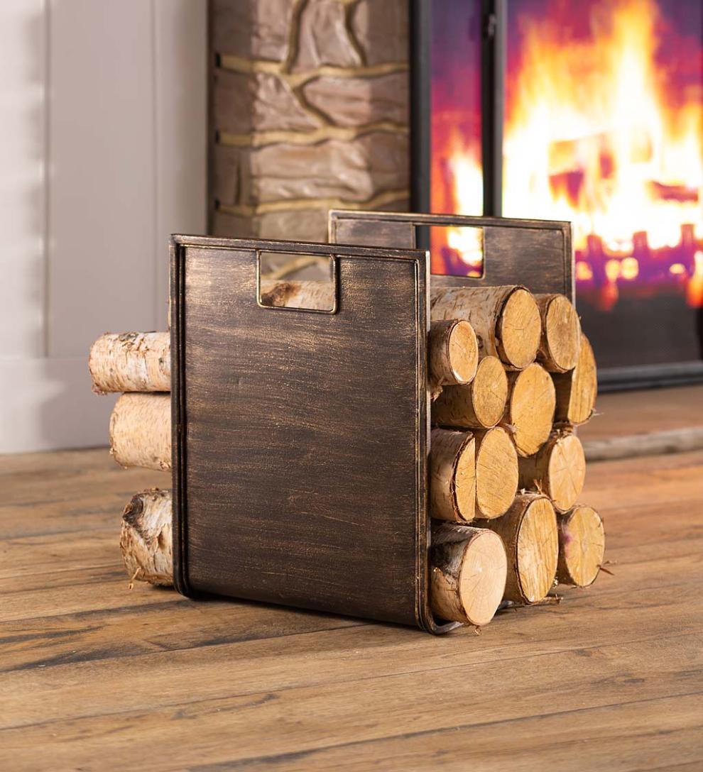 Plow & Hearth Wood Storage & Wood Racks | Fireplace & Hearth Metal Wood Holder With Carrying Handles
