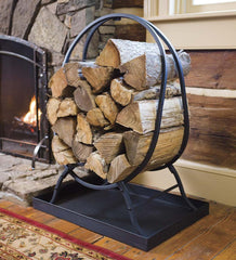 Plow & Hearth Wood Storage & Wood Racks | Fireplace & Hearth Oval Wood Rack With Kindling Storage And Dirt Tray