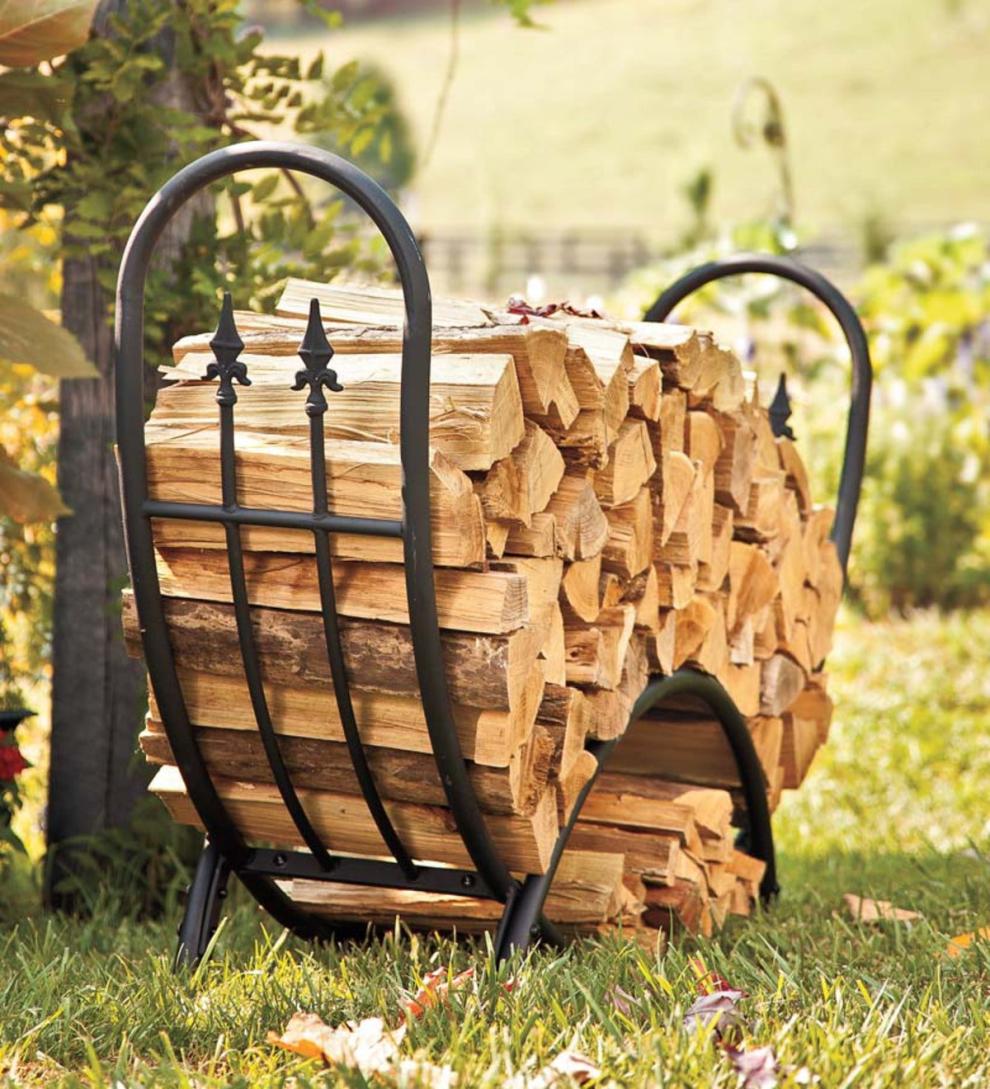 Plow & Hearth Wood Storage & Wood Racks | Fireplace & Hearth Steel And Wrought Iron Curved Wood Rack With Finials And Optional Cover
