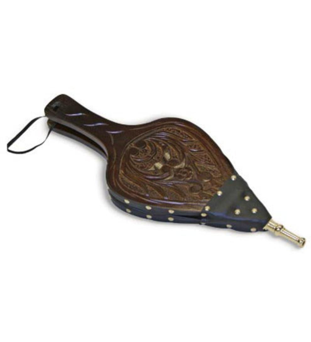 Plow & Hearth Wood Stove Accessories | Fireplace & Hearth Wood Carved Scroll Bellows In A Dark Brown Finish